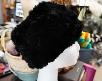 A Gorgeous Jet Black Rabbit Fur Head Scarf - Ear Warmer - So Handy So Soft - So Warm