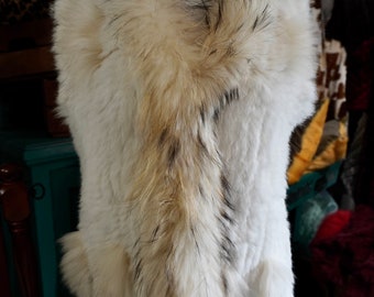 I am Stunning _ A Wonderful White Rabbit Fur Vest with a Beautiful Tanuki Trim - Available Made to Order -