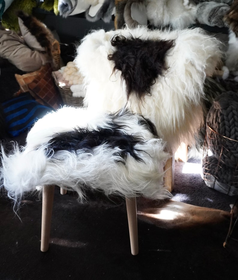 Natural Beechwood and Icelandic Sheepskin Stool - Thumbnail 5