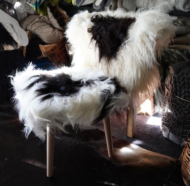 Natural Beechwood and Icelandic Sheepskin Stool - Thumbnail 4