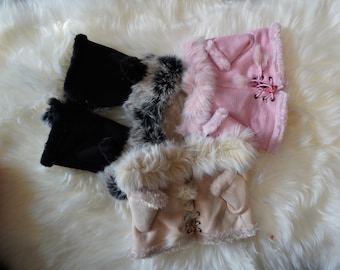 Gorgeous Fur Trimmed Fingerless Gloves - Pink, Black & Beige -  Have Fun and Stay Warm this Winter In Timeless Style