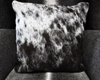Beautiful In Black and White - A 40cm Sq Cowhide Cushion