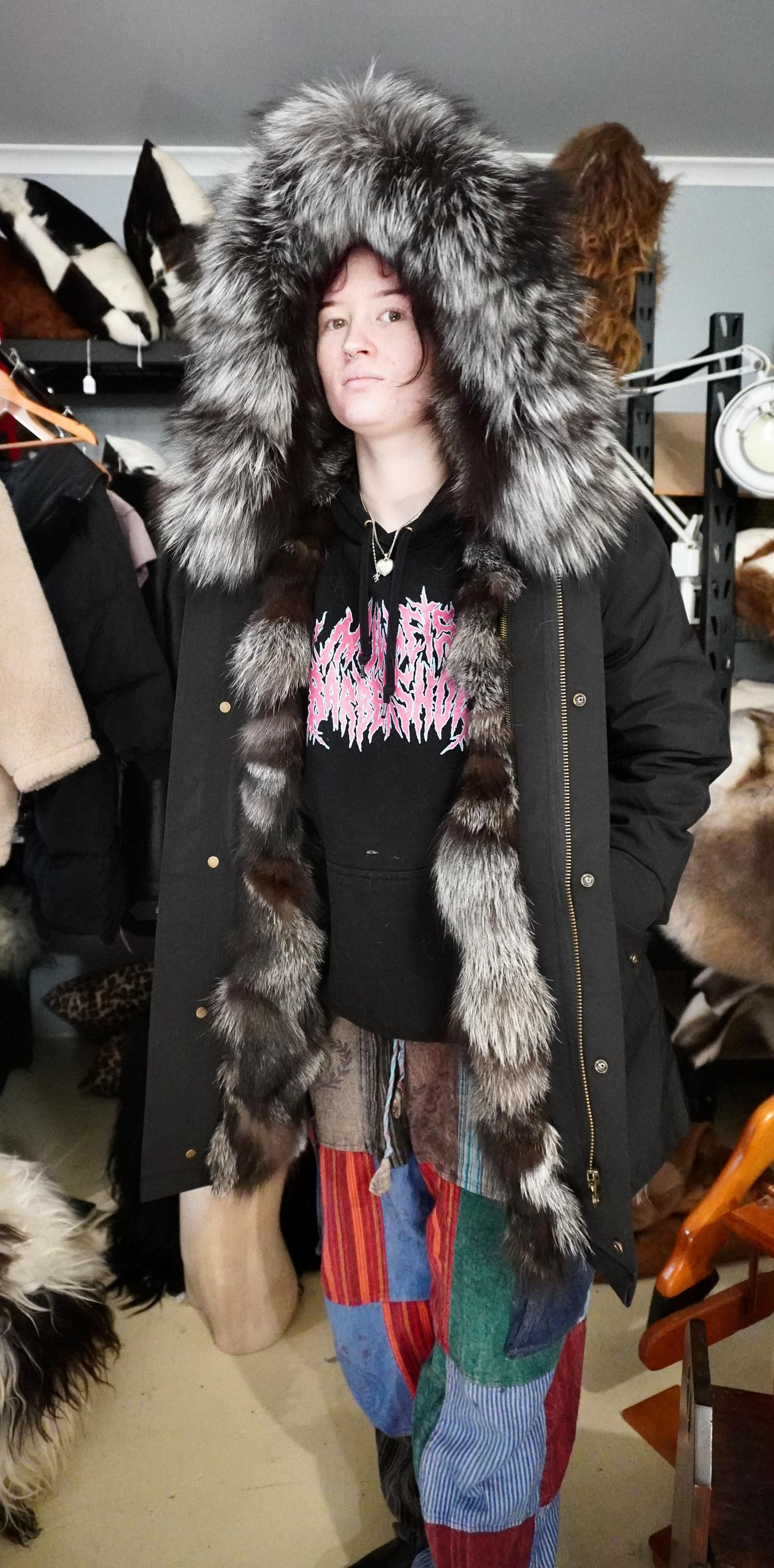Silver fox fur reversible coat - Etsy 日本