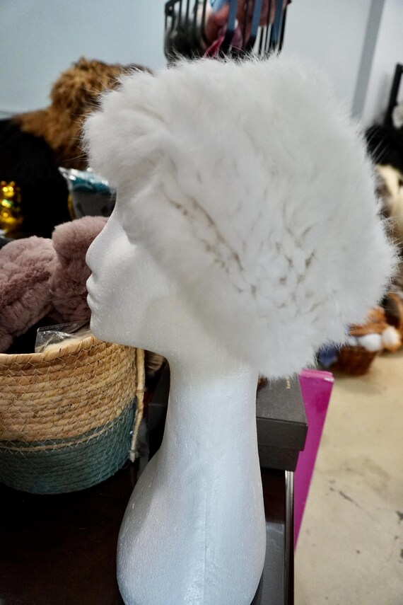Super Soft Snow White or Jet Black Rabbit Fur Head Scarf/ear  display picture 3