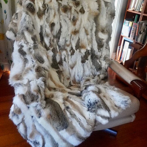 Natural Brown Patchwork Rabbit Fur Blanket / Throw Etsy