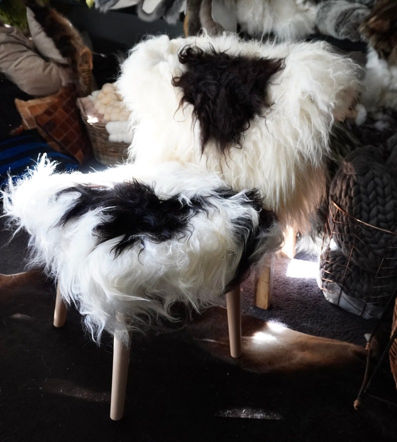 Natural Beechwood and Icelandic Sheepskin Stool - Thumbnail 3