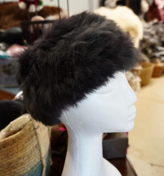 Dark Grey Super Soft Rabbit Fur Headband, Scarf, Ear Warmer  display picture 3