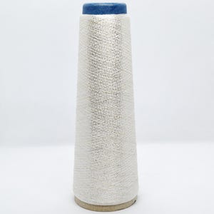 Viscose Lurex Off-White/Silver Shimmering Yarn on Cone 77 g, Biella Sinflex Metallic Lace Weight Glitter Yarn for Knitting and Crochet