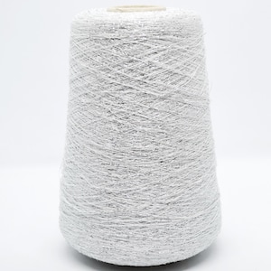 White and Silver Metallic Yarn on Cone 260g - 3400m/100g - Shiny Light Weight Cotton with Glitter Yarn for Knitting and Crochet