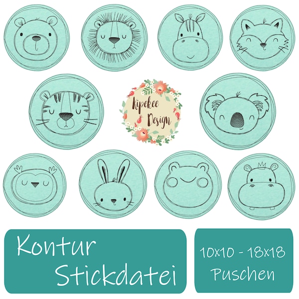 Set Tiere Kontur Stickdatei