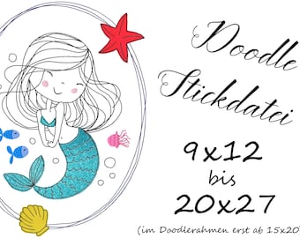 Doodle Stickdatei kleine Meerjungfrau