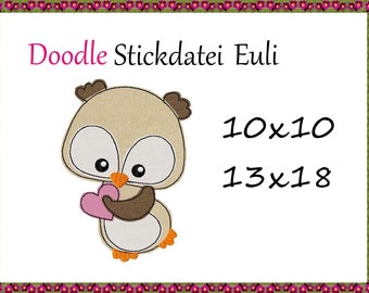 Doodle Stickdatei Eule mit Herz