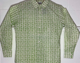 Green bird shirt menswear hand printed