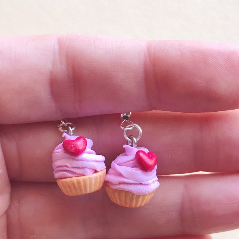 Heart Cupcake Earrings Cupcake Earrings Miniature food Funny earrings