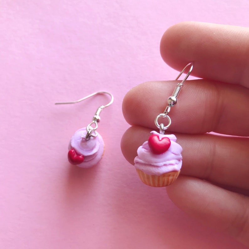 Heart Cupcake Earrings Cupcake Earrings Miniature food Funny earrings