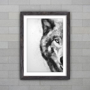 Wolf Art Print, Black & White Wolf, Gothic Animal Art, Animal Lover Gift, Wildlife Wall Art, Gothic Home Decor