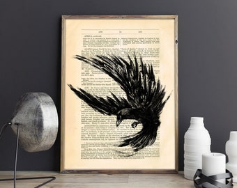 Gothic Wohndekor, Rabendruck, Hexerei Druck, Wohndekor, Rabenkrähe, Zeichnung Druck, Tierdruck, Drucke Wandkunst, Wandkunst