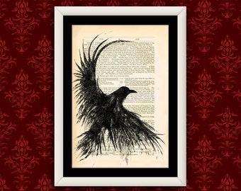 Gothic Wohndekor, Rabendruck, Hexerei Druck, Wohndekor, Rabenkrähe, Zeichnung Druck, Tierdruck, Drucke Wandkunst, Wandkunst