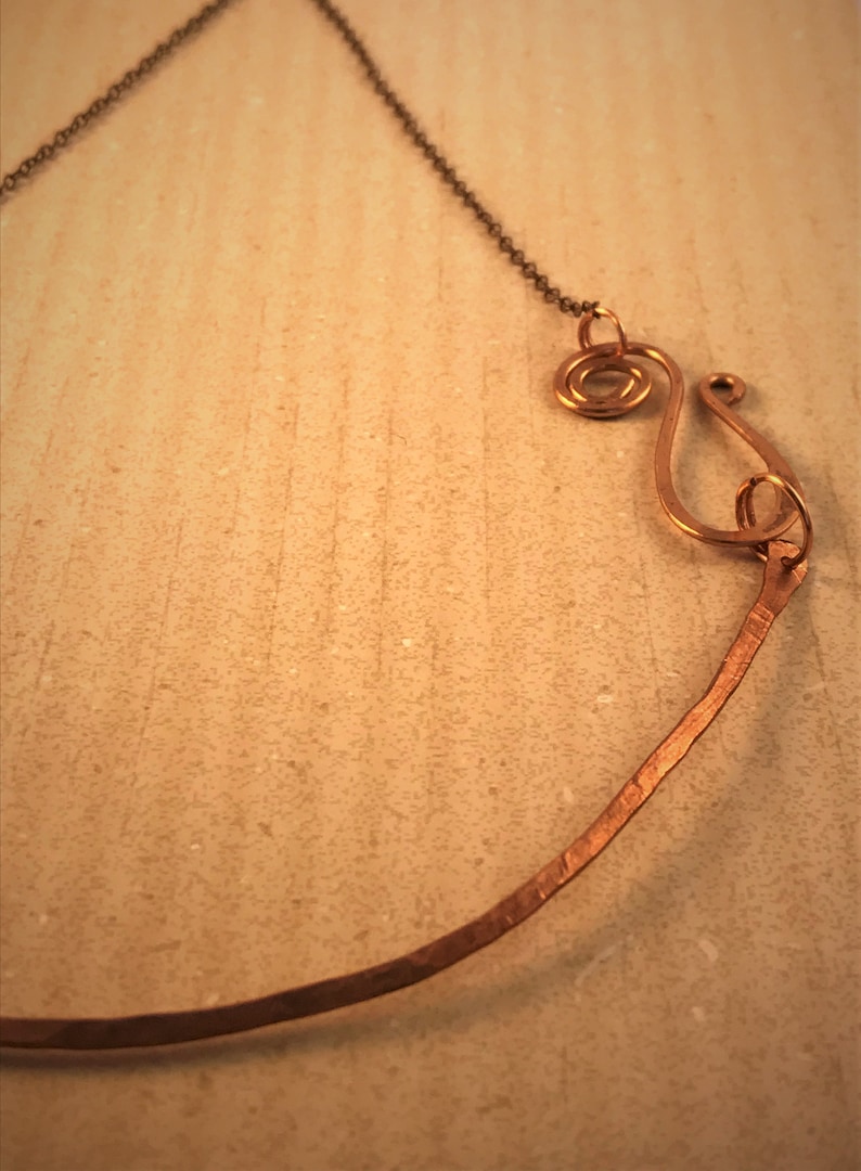 minimal made to order with a swirl clasp rustic Hammered copper necklace