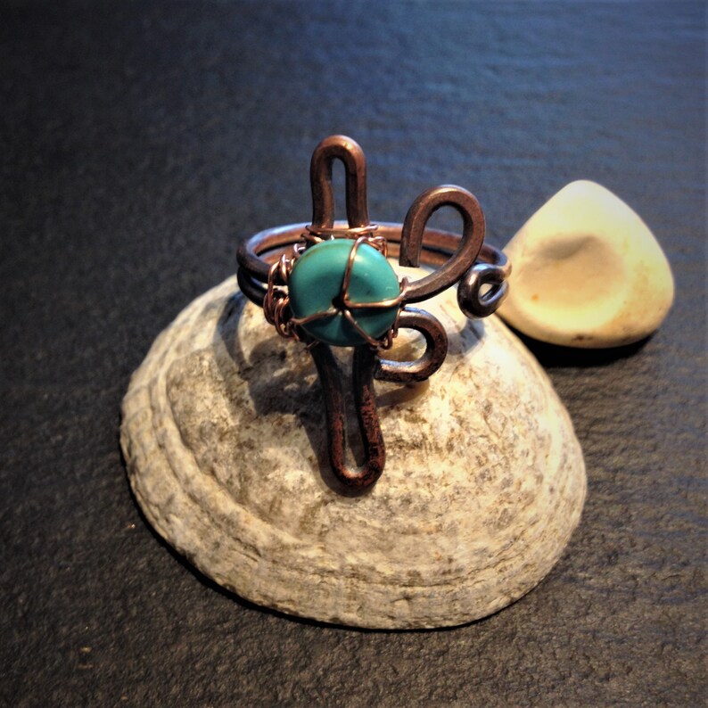 Copper ring with semi precious turquoise gemstone