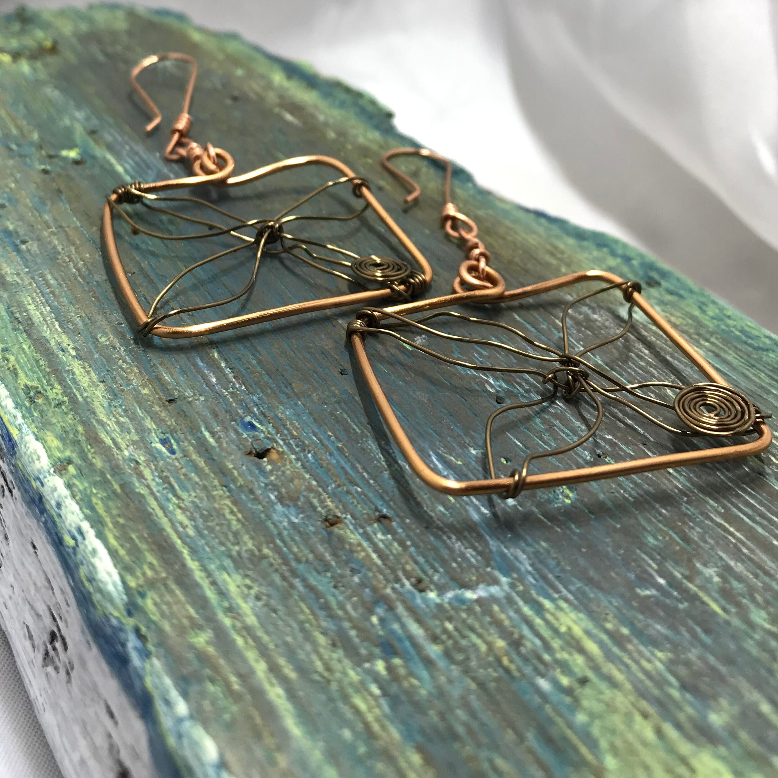 Copper square shape earrings drop earrings dangle earrings Etsy