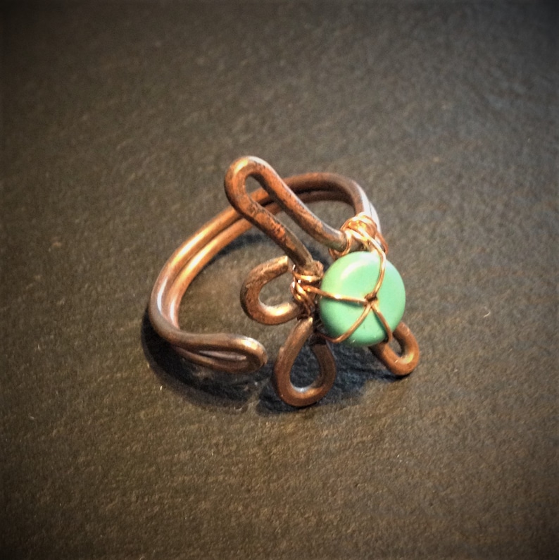 Copper ring with semi precious turquoise gemstone