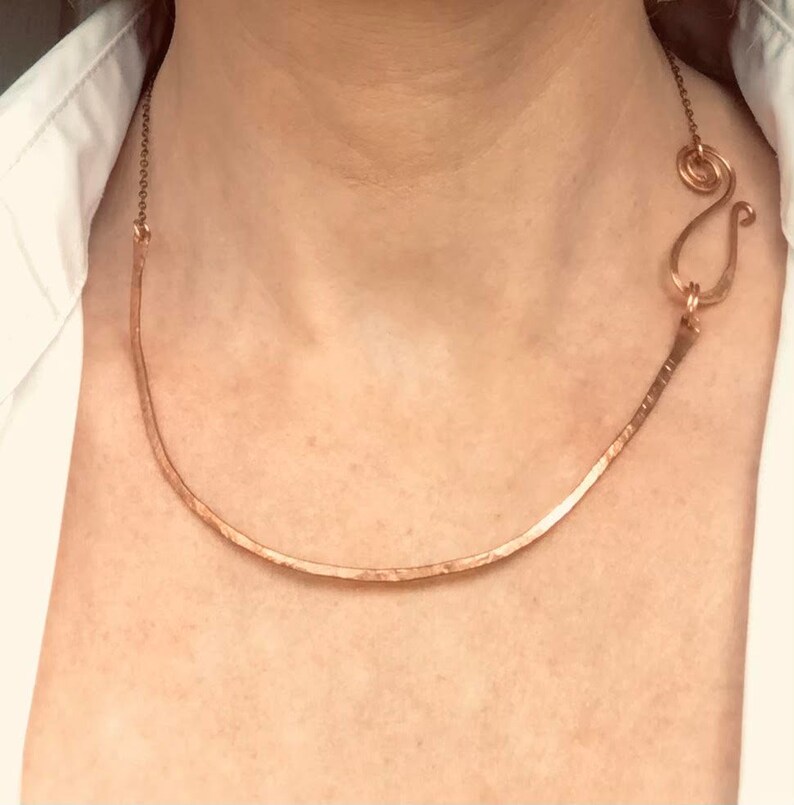 minimal made to order with a swirl clasp rustic Hammered copper necklace