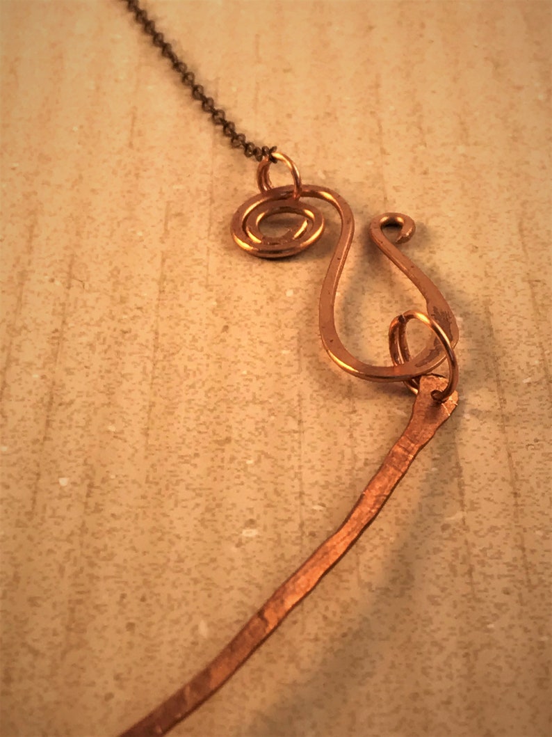 minimal made to order with a swirl clasp rustic Hammered copper necklace
