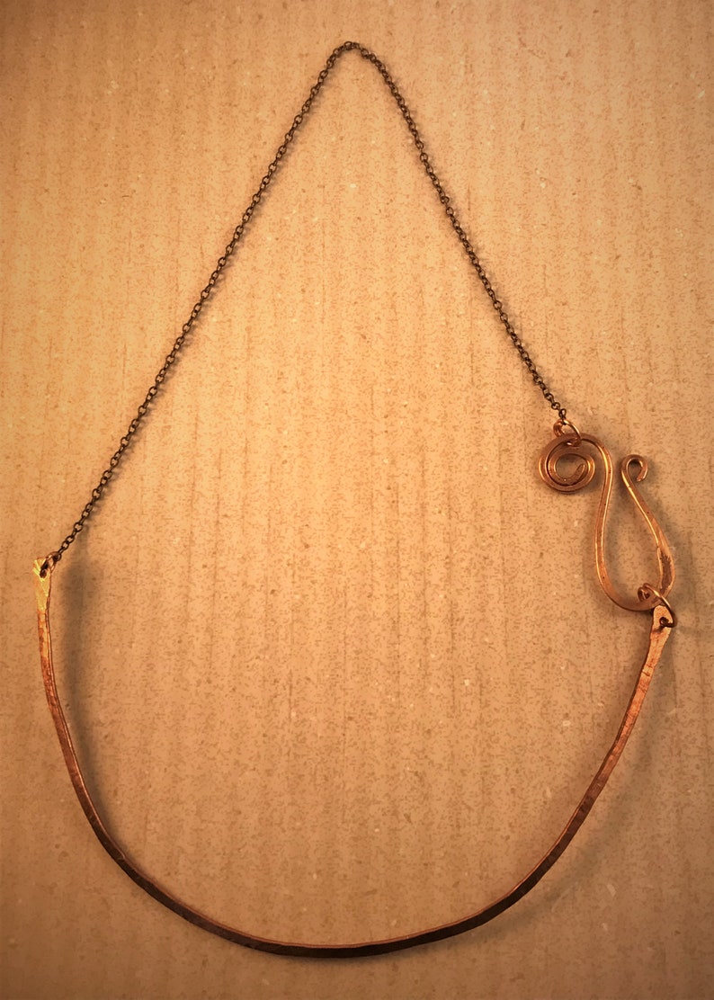 minimal made to order with a swirl clasp rustic Hammered copper necklace