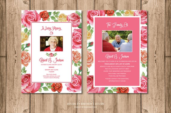 watercolor rose funeral invitation or announcement card 5x7 etsy how to make a 5x7 card on microsoft word