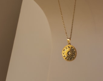 Zodiac Medallion Necklace, 18ct Gold Plated, Horoscope Coin Pendant