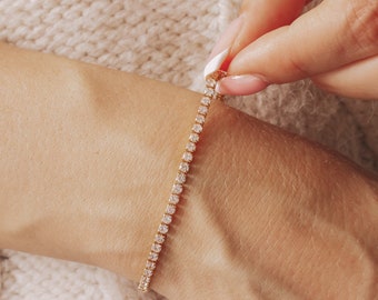 Pulsera de tenis chapada en oro de 18k con circonitas cúbicas, pulsera de cristal ajustable