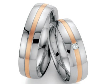 585 Goldringe & Steel  mit Diamant Paar Ehering Verlobungsringe Antragsringe Trauring Hochzeitsring Wedding rings engagement rings Diamond