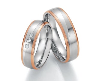 585 anelli in oro e acciaio con diamanti fede nuziale coppia anelli di fidanzamento anelli proposta fede nuziale fede nuziale Fedi nuziali anelli fidanzamento Diamante