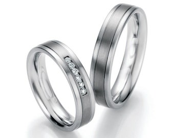 Titan & acier avec diamant Couple bague de mariage bagues de fiançailles bague de proposition bague de mariage bague de mariage bagues de mariage bagues de fiançailles diamant