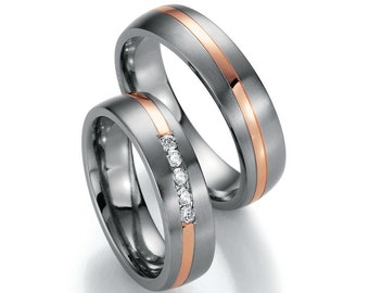 Pair of Handmade Wedding Rings Wedding Bands 585, 750 Gold, 950 Platinum or 925 Sterling Silver with Diamond