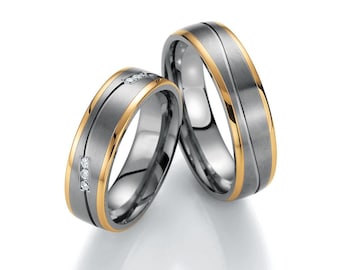 Pair of Handmade Wedding Rings Wedding Bands 585, 750 Gold, 950 Platinum or 925 Sterling Silver with Diamond