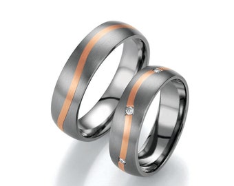 Pair of Handmade Wedding Rings Wedding Bands 585, 750 Gold, 950 Platinum or 925 Sterling Silver with Diamond
