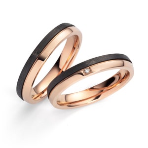 Partnerringe Eheringe Trauringe Titan Carbonringe mit Diamatn Wedding rings engagement rings Verlobungsringe Antragsringe Bild 1