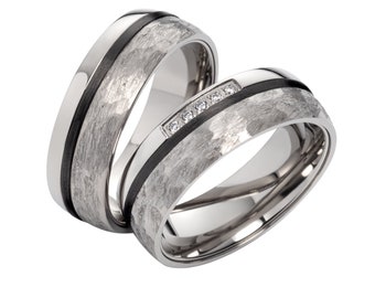Trauringe, Titan Carbon, Diamanten (0,0400 ct w/si), Partnerringe, Eheringe , Hochzeitsring Wedding rings engagement rings Diamond