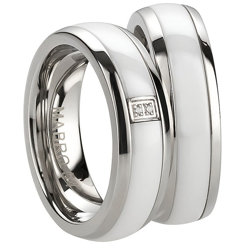 Pair of Stainless Steel Friendship Ring Partner Ring Engagement Rings with Cubic Zirconia