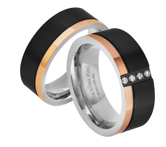 Pair of Stainless Steel Ring Friendship Ring Partner Ring Engagement Ring With Cubic Zirconia Etsy Australia