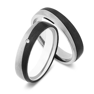 Ring Partner rings Engagement rings Wedding ring with titanium / carbon diamond