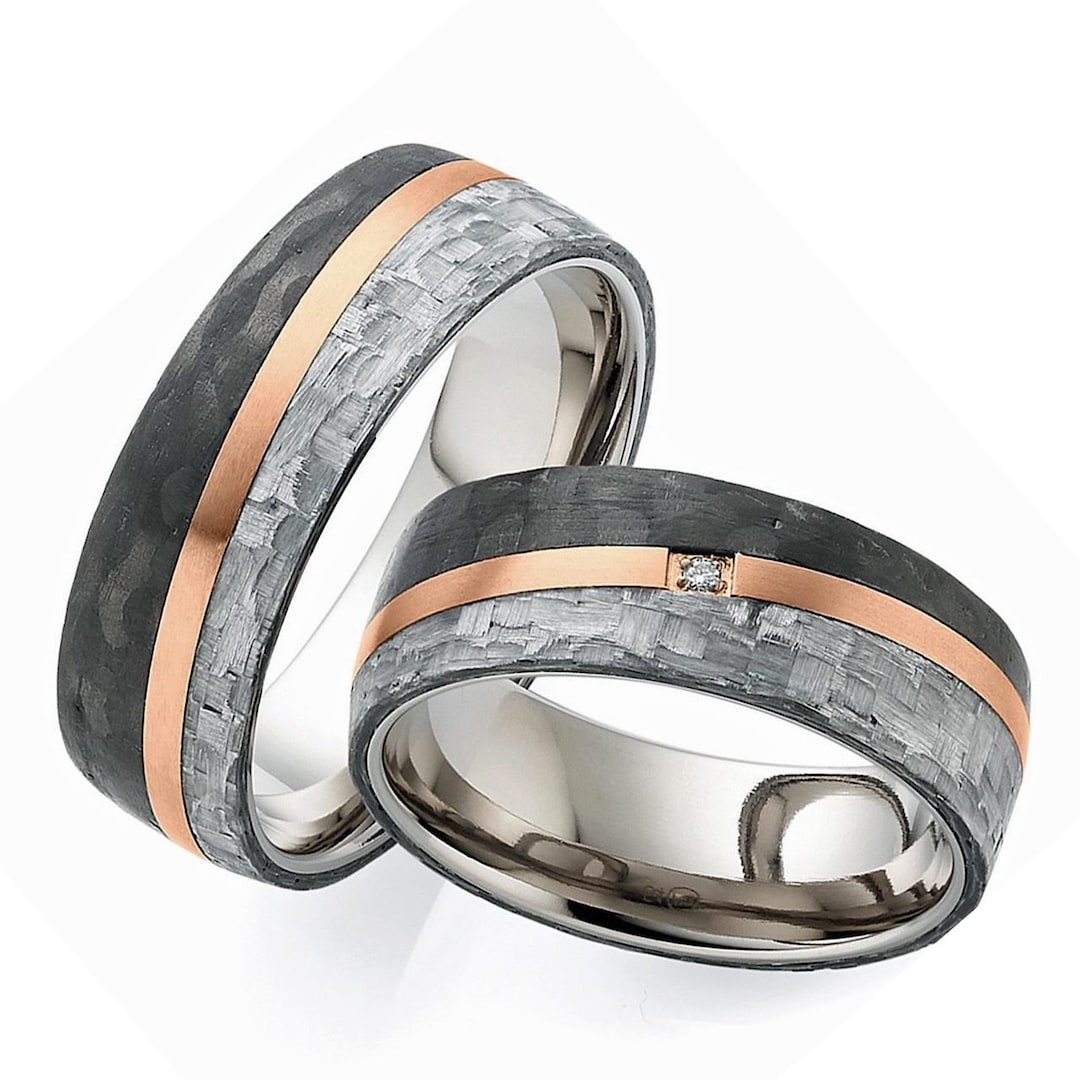 Matching Titanium Rings Titanium Carbon Wedding Rings With Diamond – Matching Couple Rings ...
