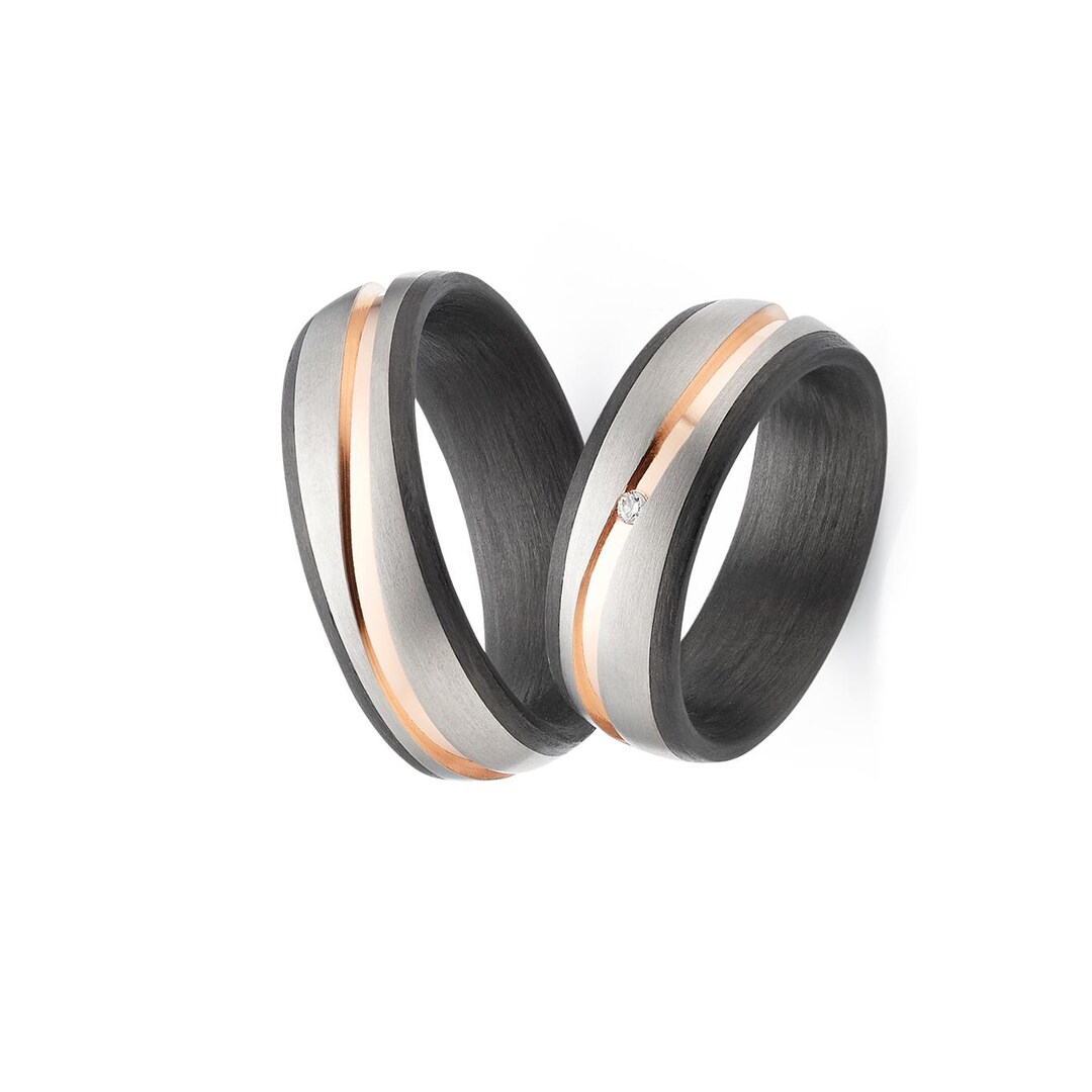 Matching Titanium Rings Titanium Carbon Wedding Rings With Diamond – Matching Couple Rings ...