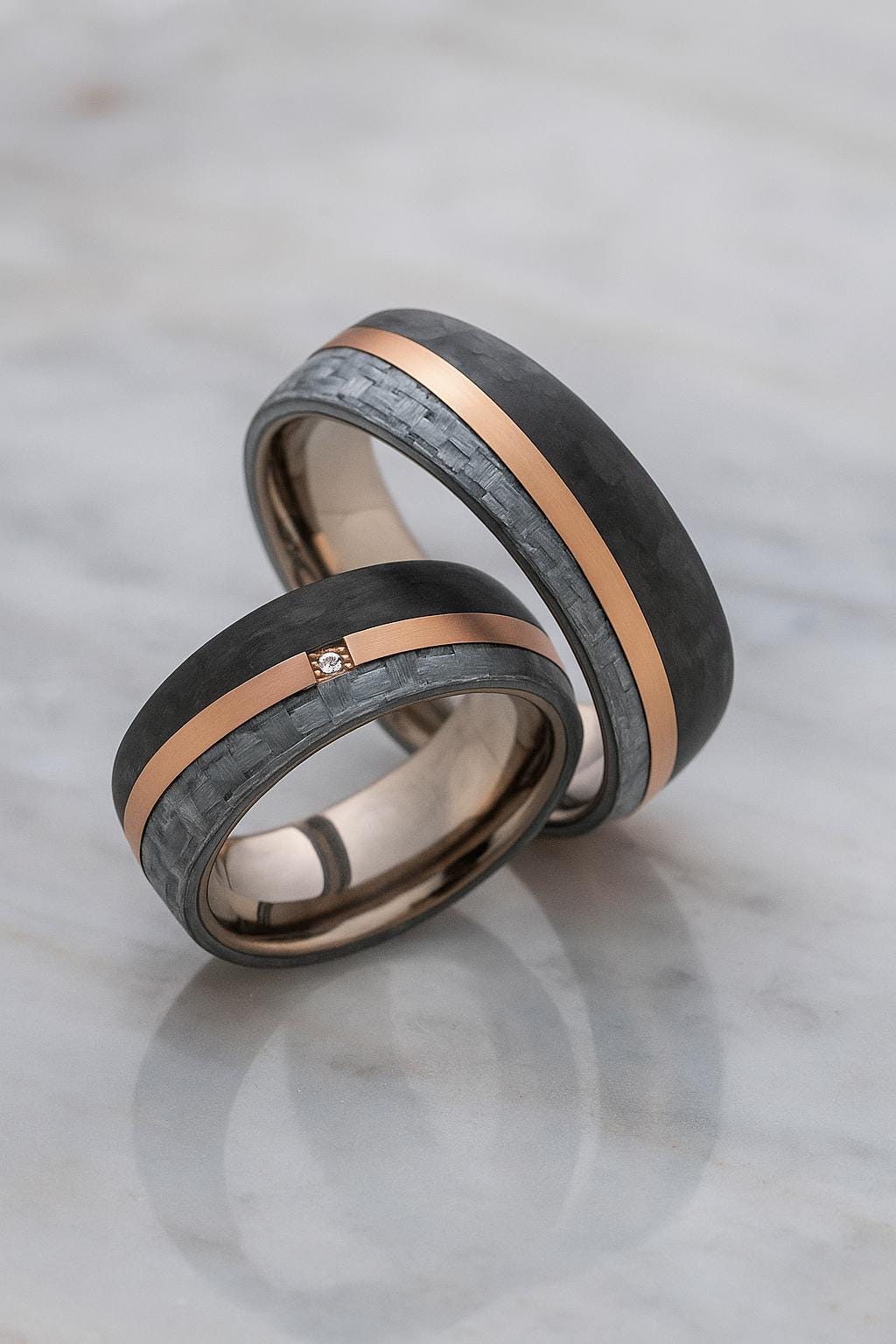 Matching Titanium Rings Titanium Carbon Wedding Rings With Diamond – Matching Couple Rings ...