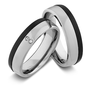 Ring Partner rings Engagement rings Wedding ring with titanium / carbon diamond