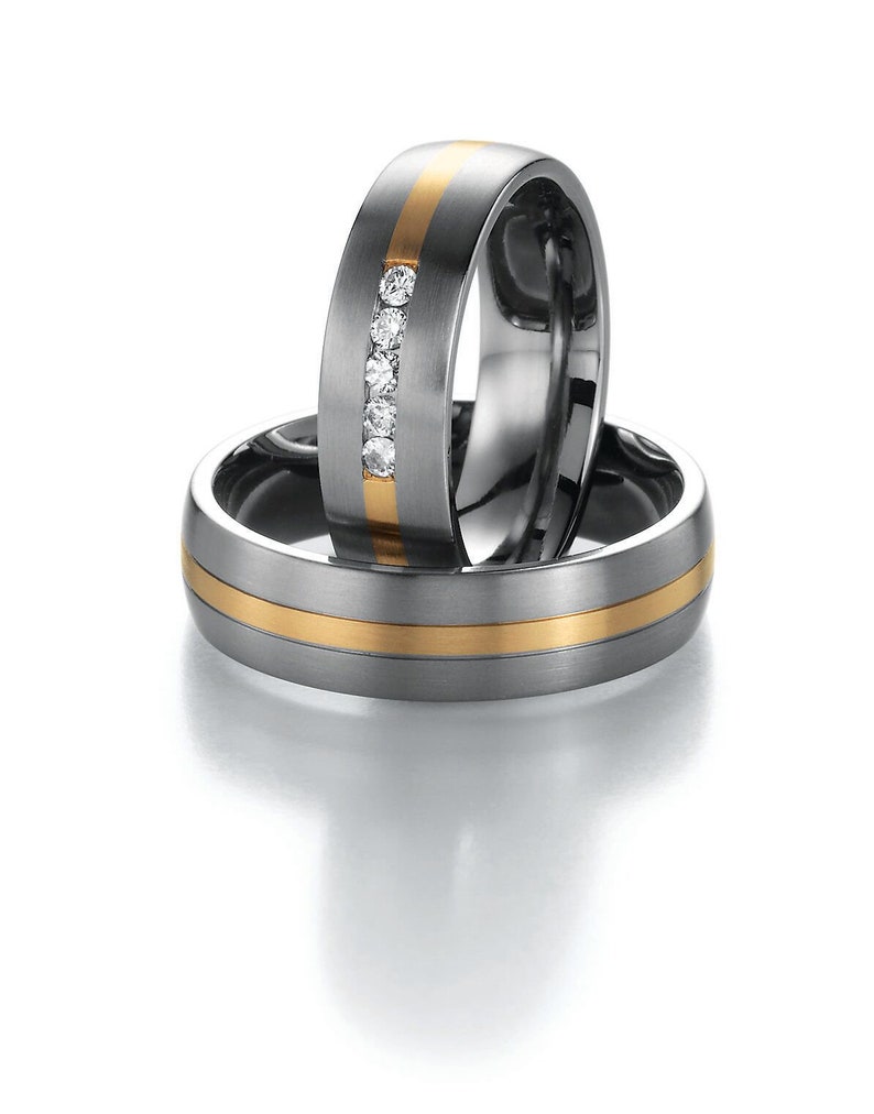 Pair of Handmade Wedding Rings Wedding Bands 585 950 Platinum or 925 Sterling Silver with Diamond 750 Gold
