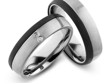 Ring Partner rings Engagement rings Wedding ring with titanium / carbon diamond