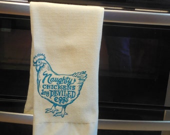 naughty chickens lay deviled eggs but coffee first vintage ball jar Embroidered tea towels embroidered flour sack towels